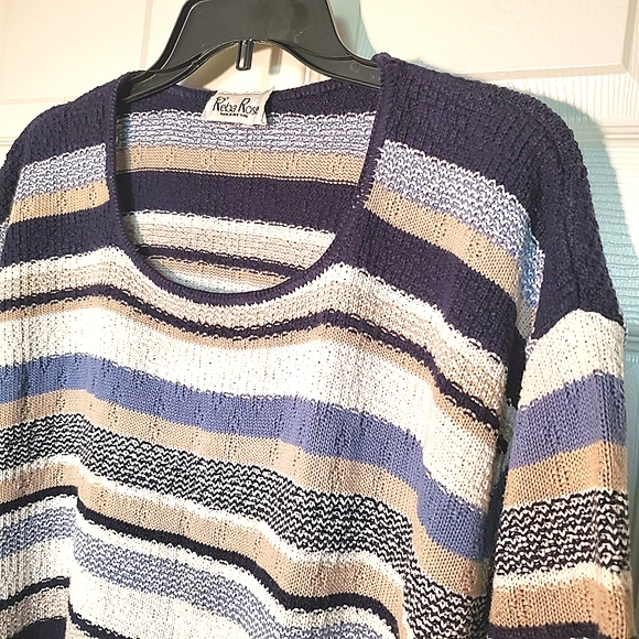 Vintage Reba Rose Stripe Short Sleeve Knit Sweater, 22/24 Plus - Picture 2 of 3